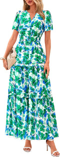 Boho Maxi Dress Floral V Neck Tiered Flowy Dress - Summer Staple