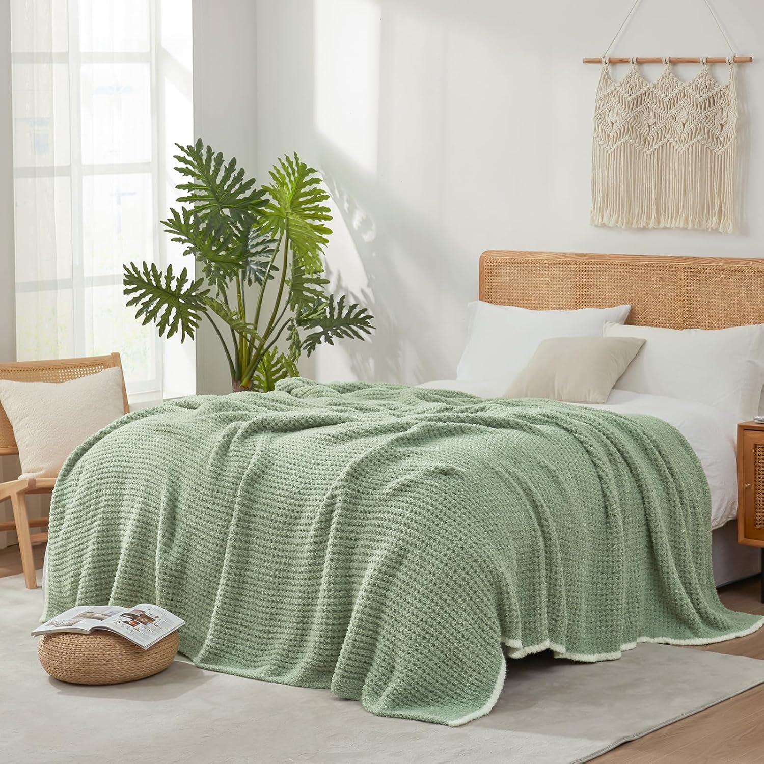 Snuggle Sac Waffle Bedding Blanket Queen Size Soft Cozy Throw