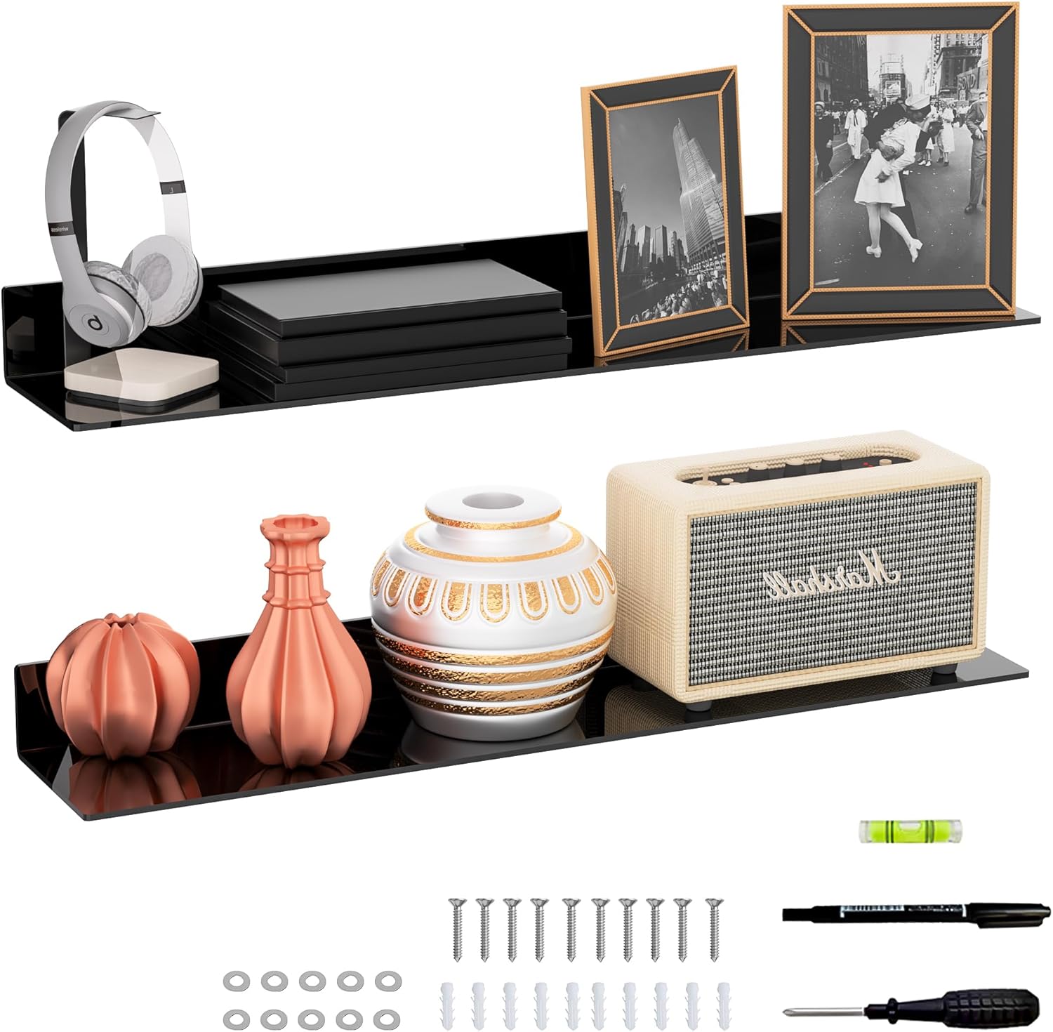 30 Inch Acrylic Long Wall Shelf Set of 2 for Stylish Storage