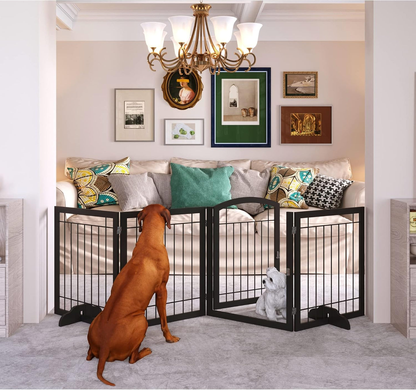 JSB 96-inch Extra Wide Dog Gate with Walk Through Door Design