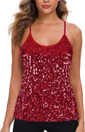 MANER Womens Sequin Tops Sparkle Party Strappy Tank Top - Stage Ready