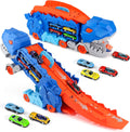 Dinosaur Transport Truck with 6 Racing Cars - Foldable Ramp Fun