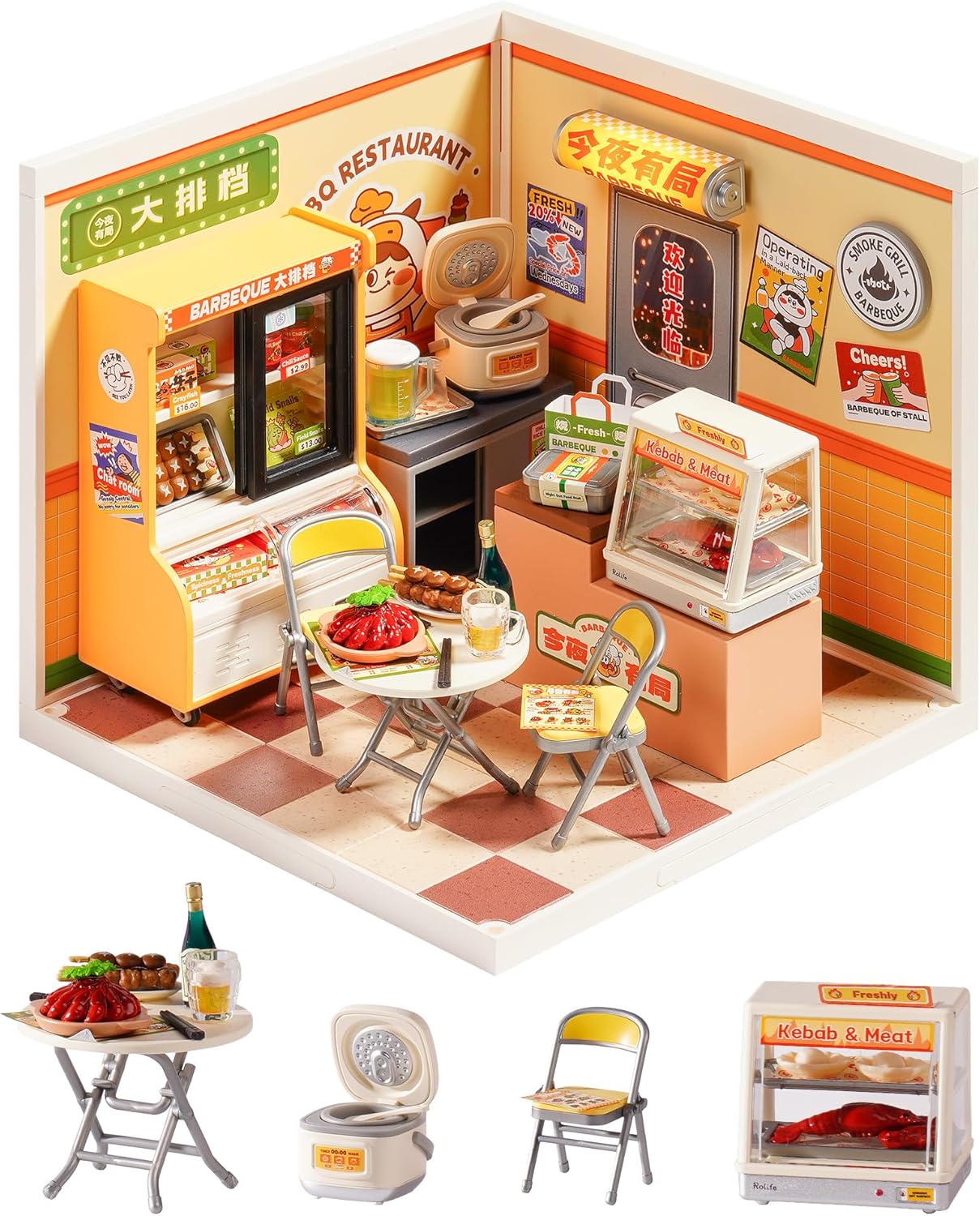 Rolife Super Creator DIY Mini Night Out Food Stall Dollhouse Kit