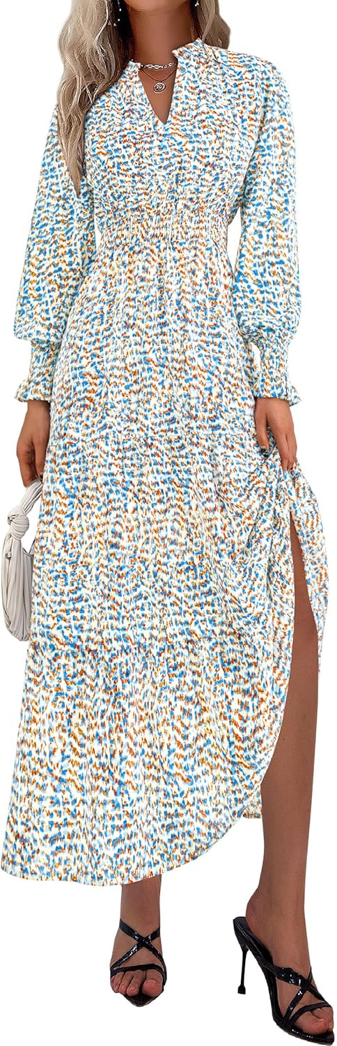 Floral Maxi Dress for Women - Long Sleeve Boho Style 2025