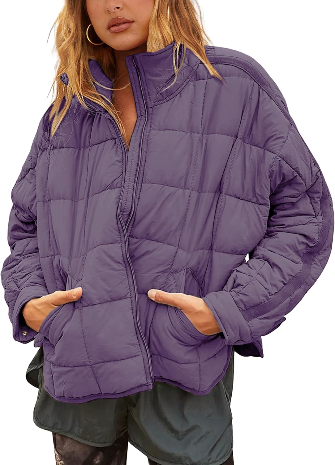 Lightweight Oversized Splice Quilted Puffer Jacket for Women