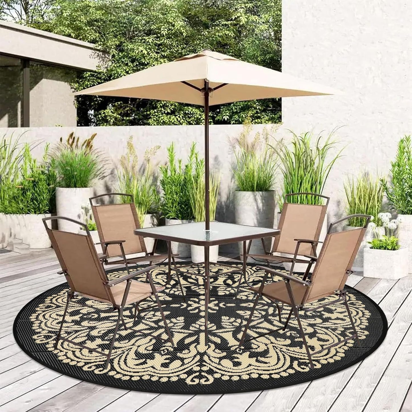 Homcomoda Round Outdoor Patio Rugs 6Ft Waterproof Area Rugs