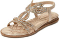 iCKER Women Rhinestone Sandals T-Strap Pearl Crystal Flats - Elegant