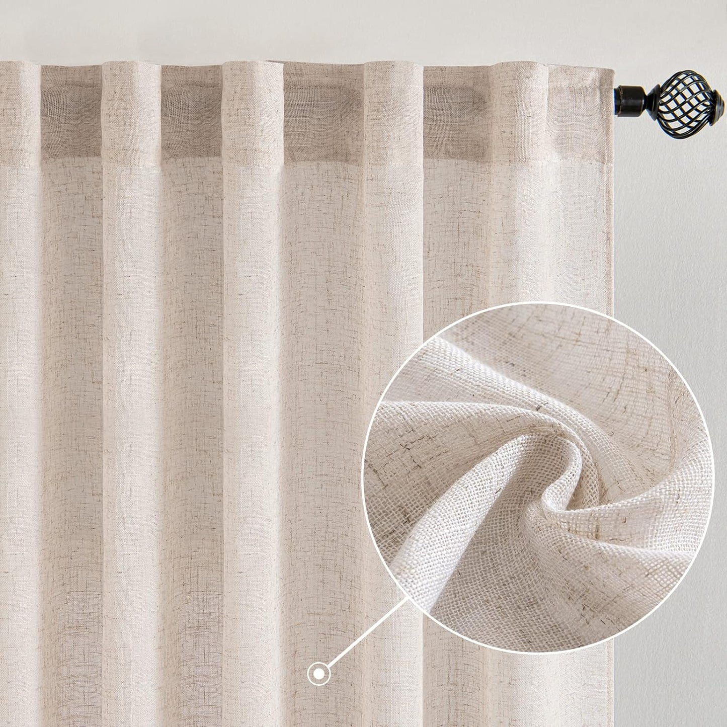 MIULEE Natural White Linen Curtains for Bedroom Living Room