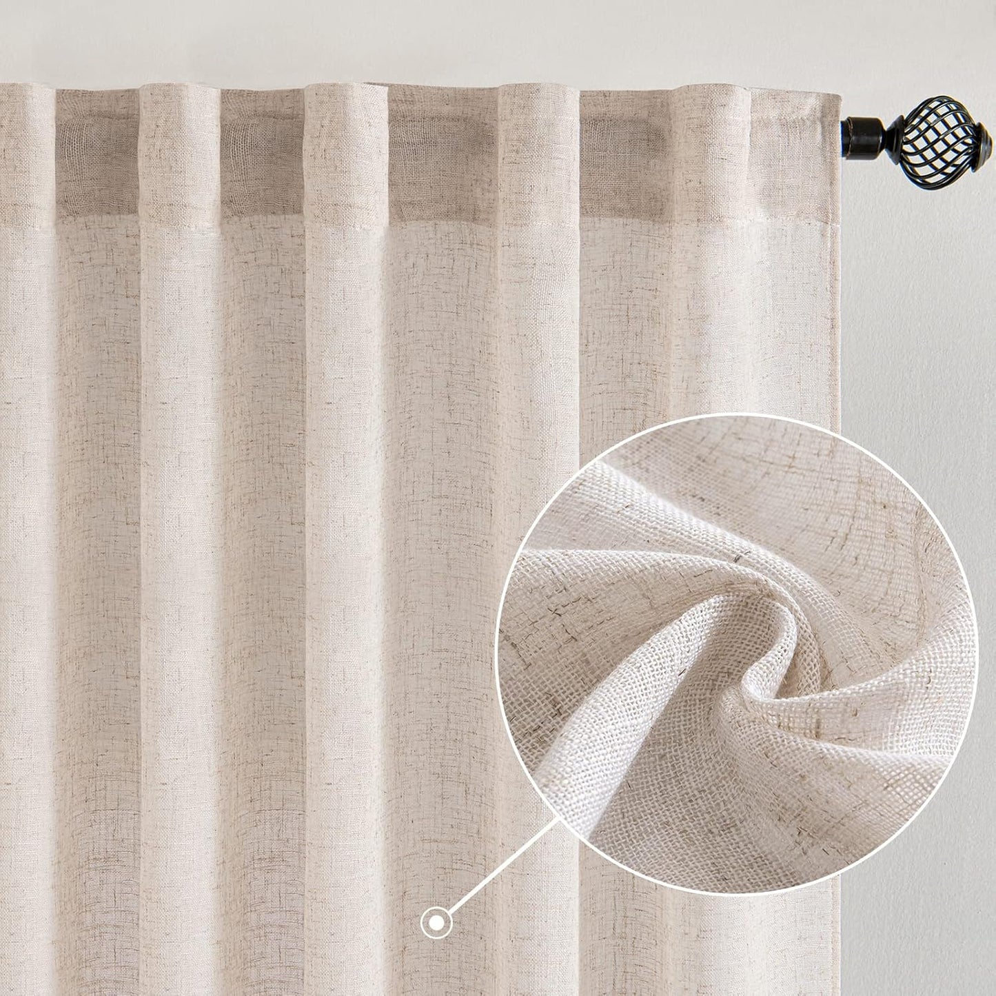 MIULEE Natural White Linen Curtains for Bedroom Living Room
