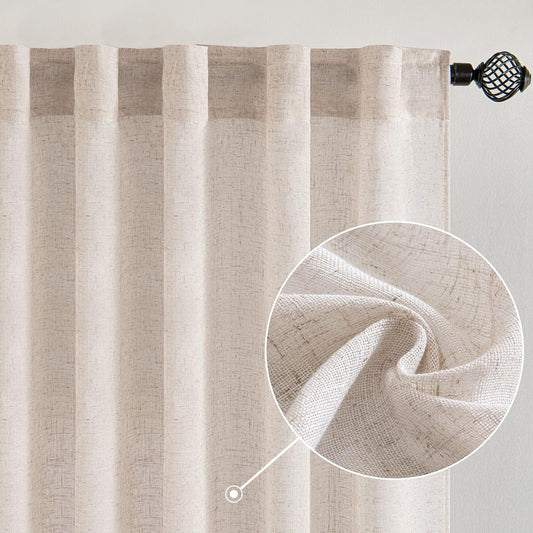 MIULEE Natural White Linen Curtains for Bedroom and Living Room