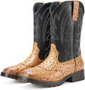 Rollda Cowboy Boots for Men Square Toe Mid-Calf Boots - Classic