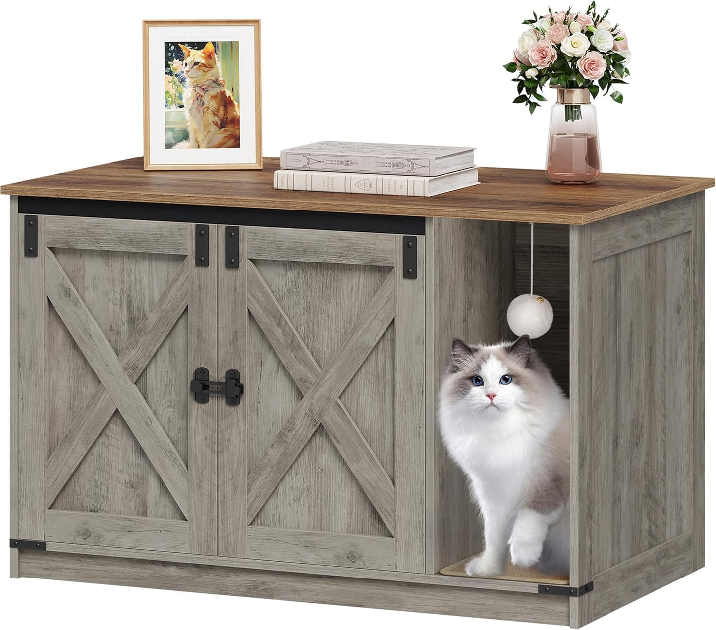Cat Litter Box Enclosure for Indoor Cats, Farmhouse Style Design