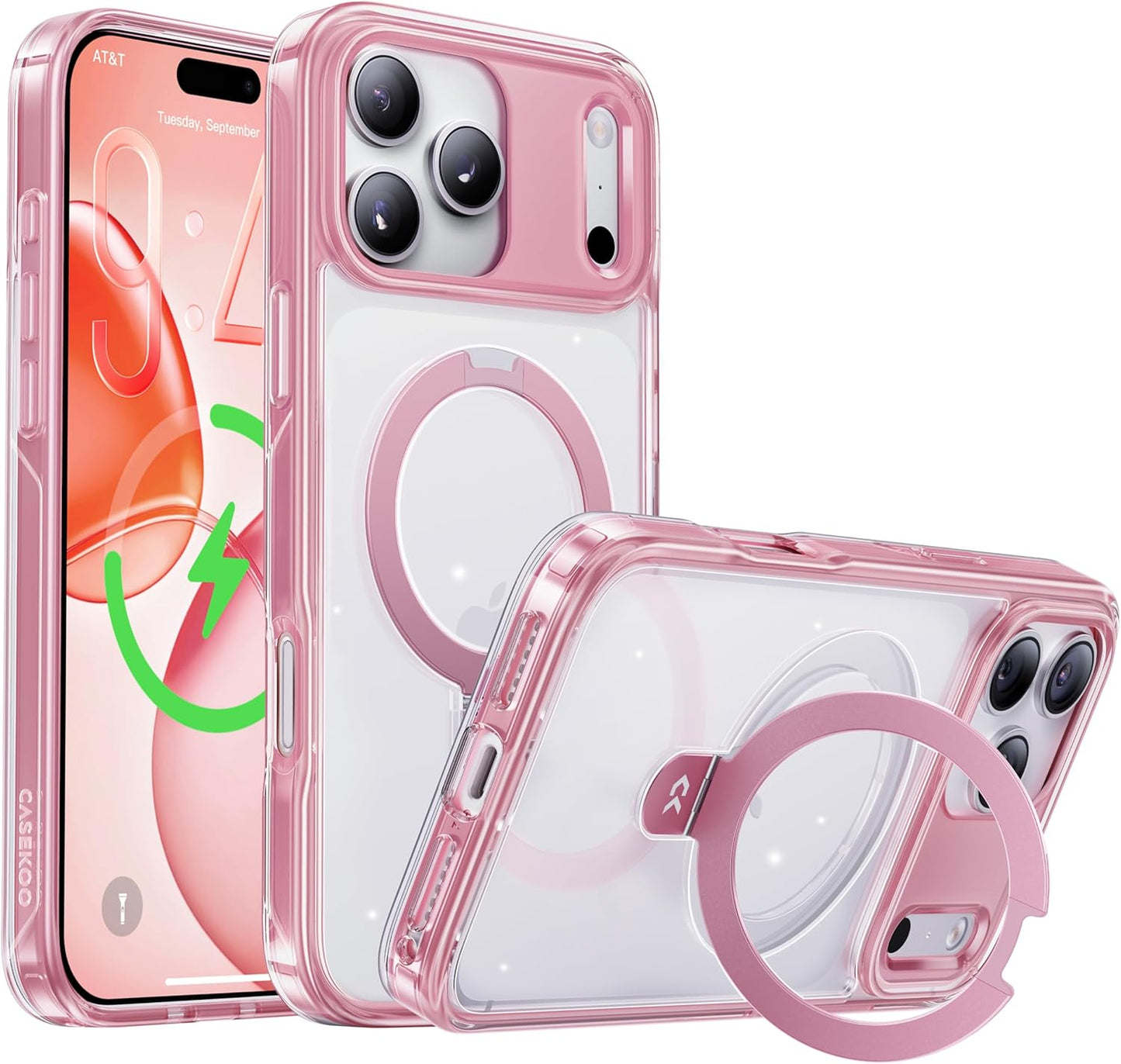 CASEKOO Pink iPhone 17 Pro Case with Ultra Magnetic Stand