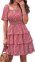 Women's Floral Summer Short Dress Square Neck Boho - Flattering Fit