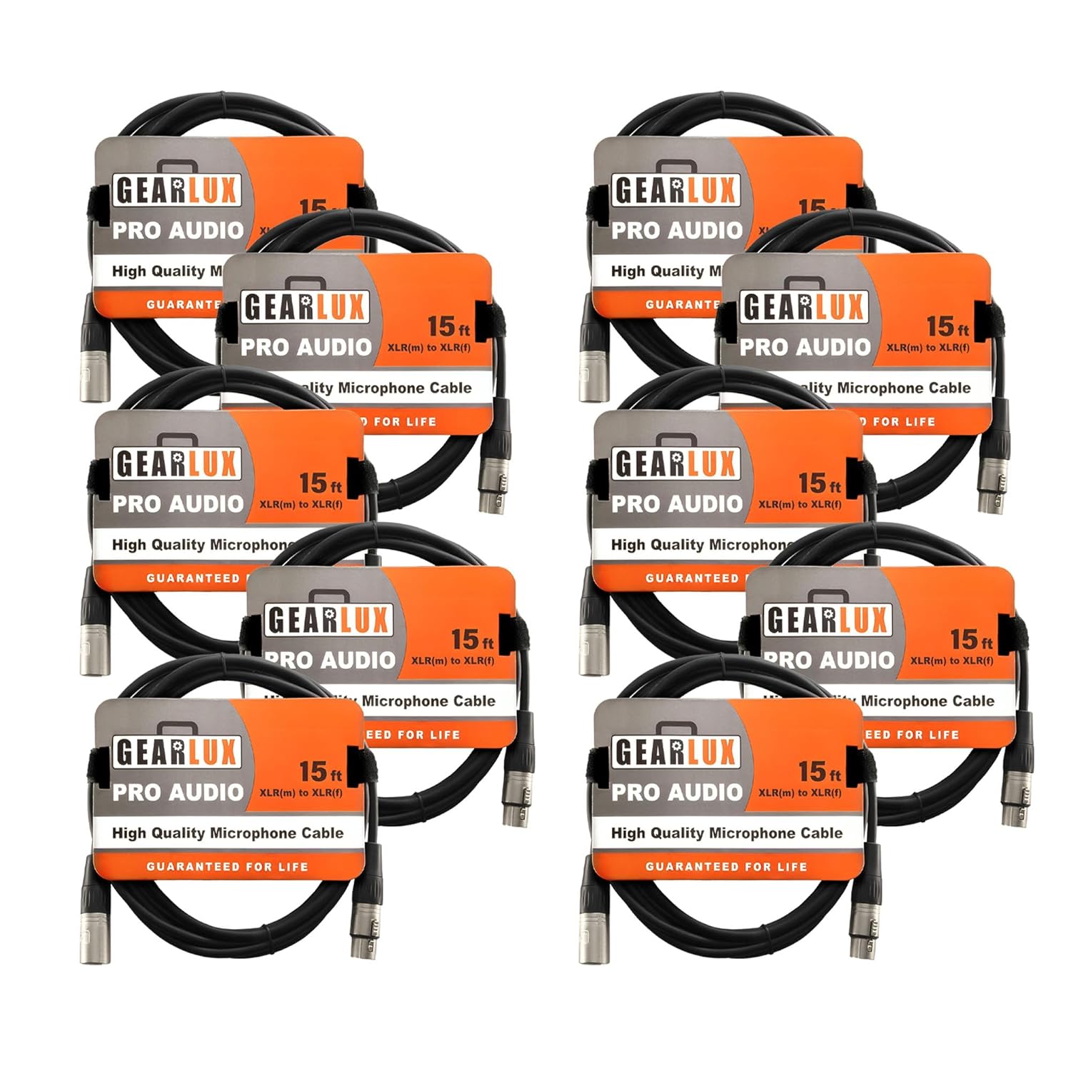 Gearlux XLR Microphone Cable 15 Feet - 10 Pack for Professionals