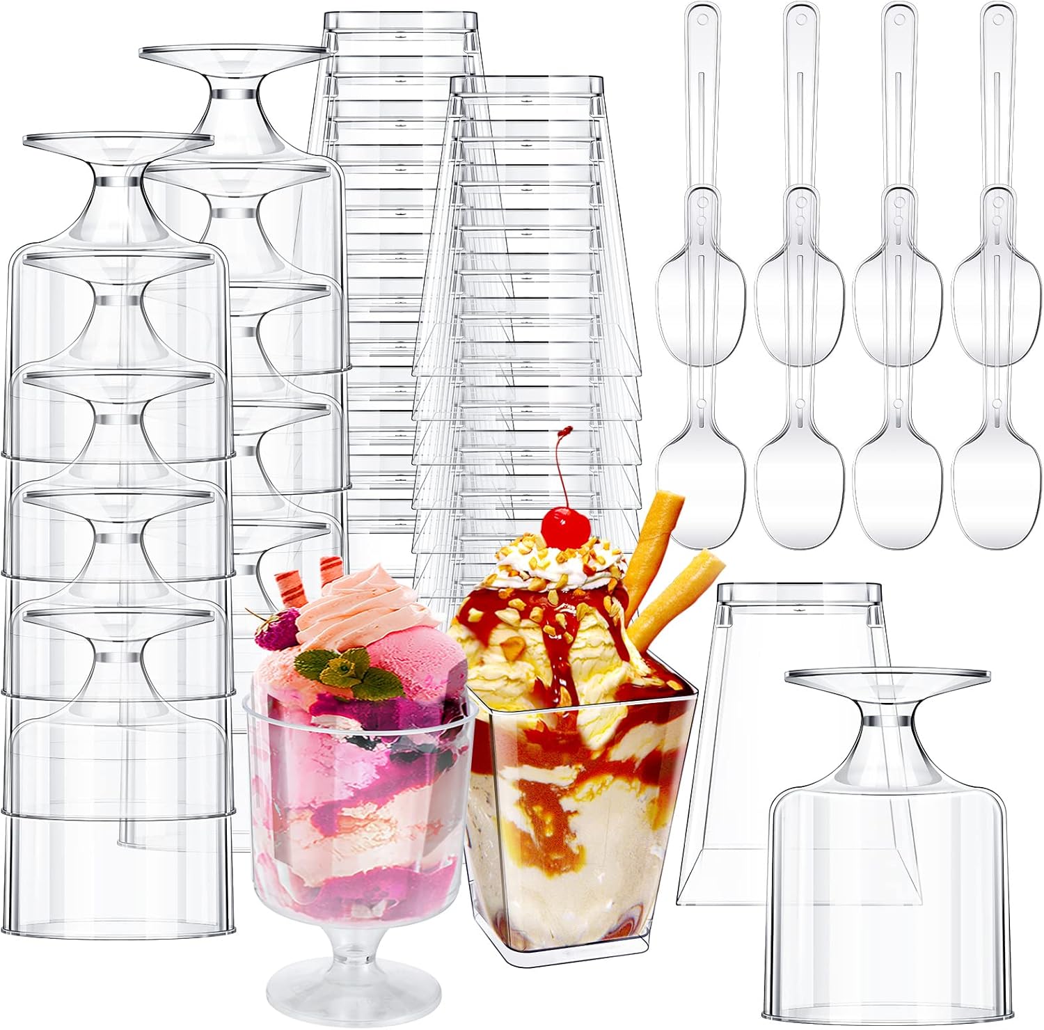 300 Pack Mini Dessert Cups with Spoons for Parties and Events