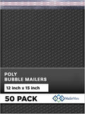 Black Large Poly Bubble Mailers 12x15 in - 50 Pack Self Seal