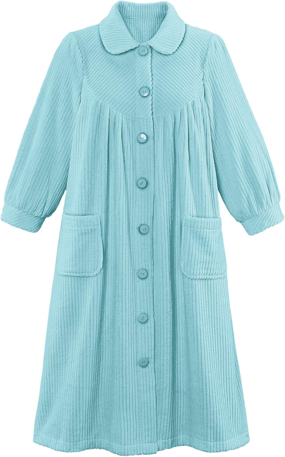 Plush Fleece Button Front Robe with Pockets for Ultimate Comfort