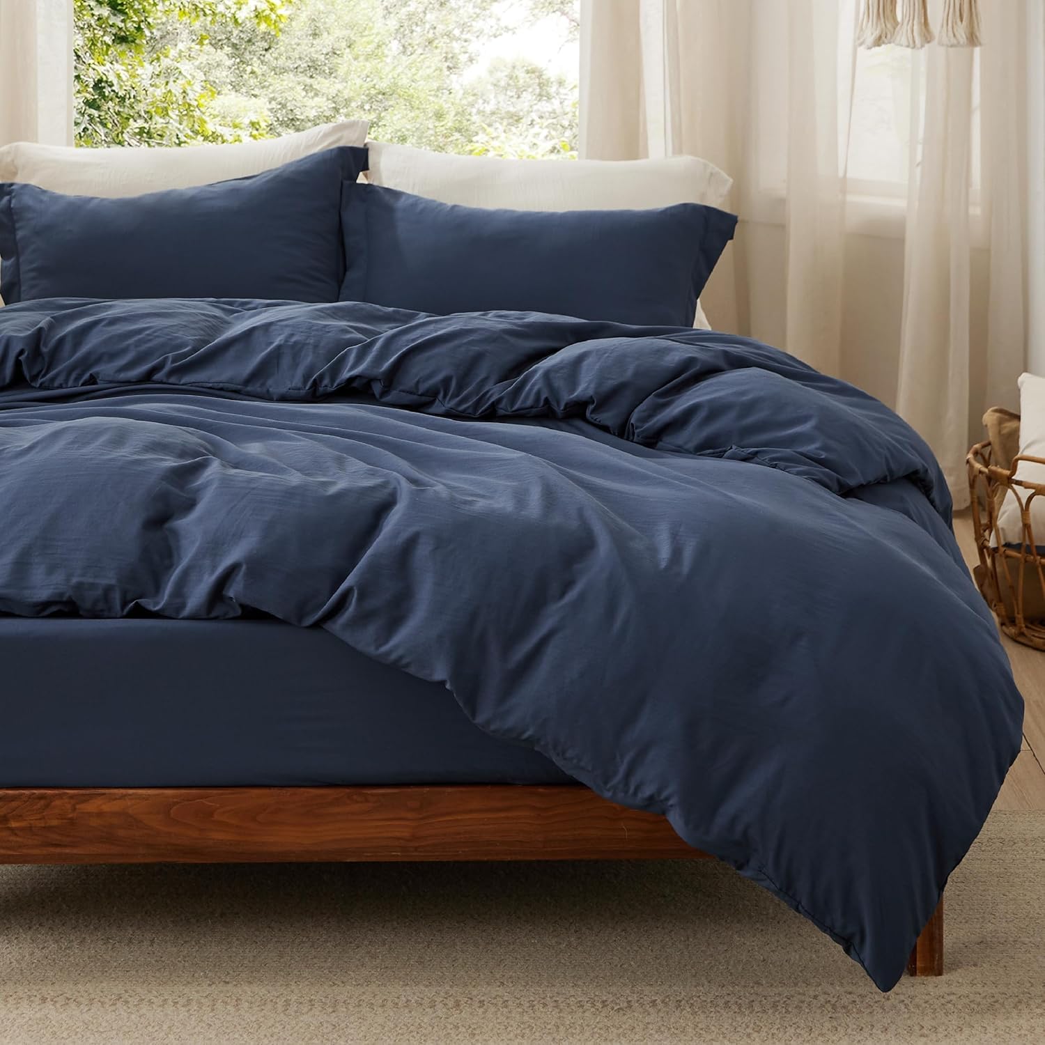 Bedsure King Size Duvet Cover Set with Fitted Sheet - Navy