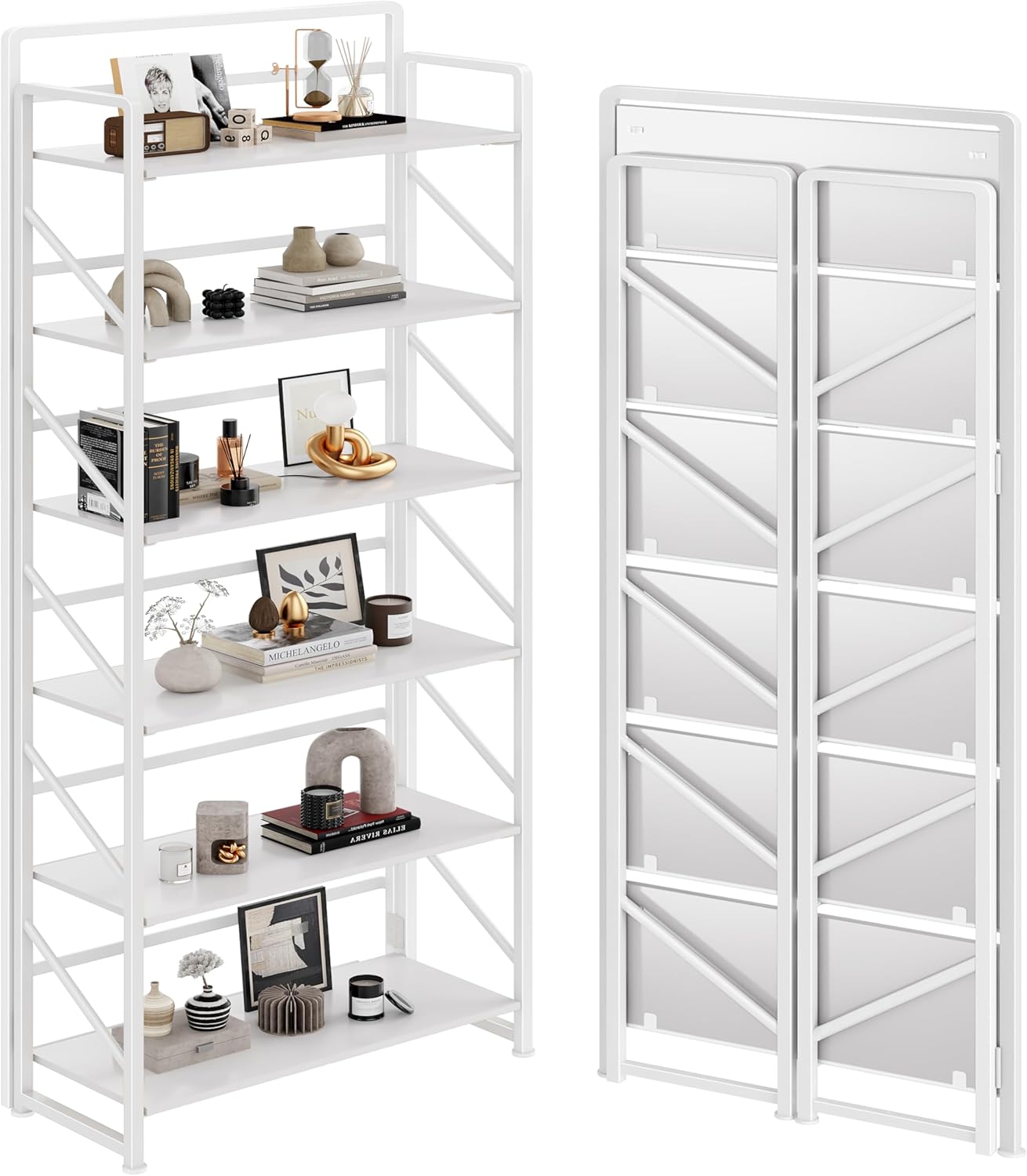 JSB No Assembly Folding Bookshelf for Vintage Home Storage