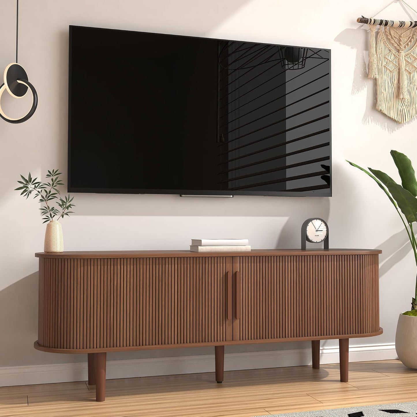 Mid Century TV Stand with Sliding Door - Storage & Style!