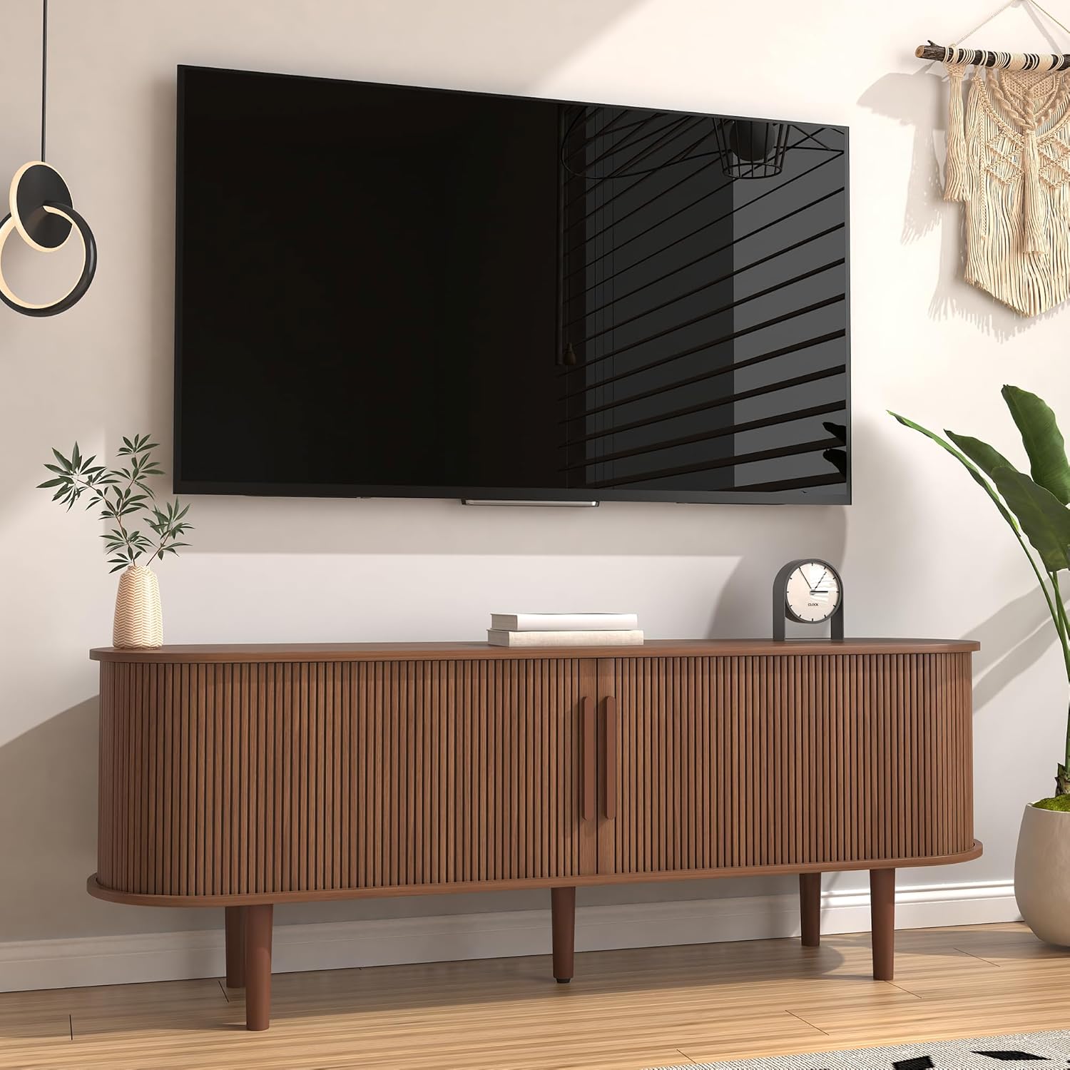 Mid Century TV Stand with Sliding Door - Storage & Style!