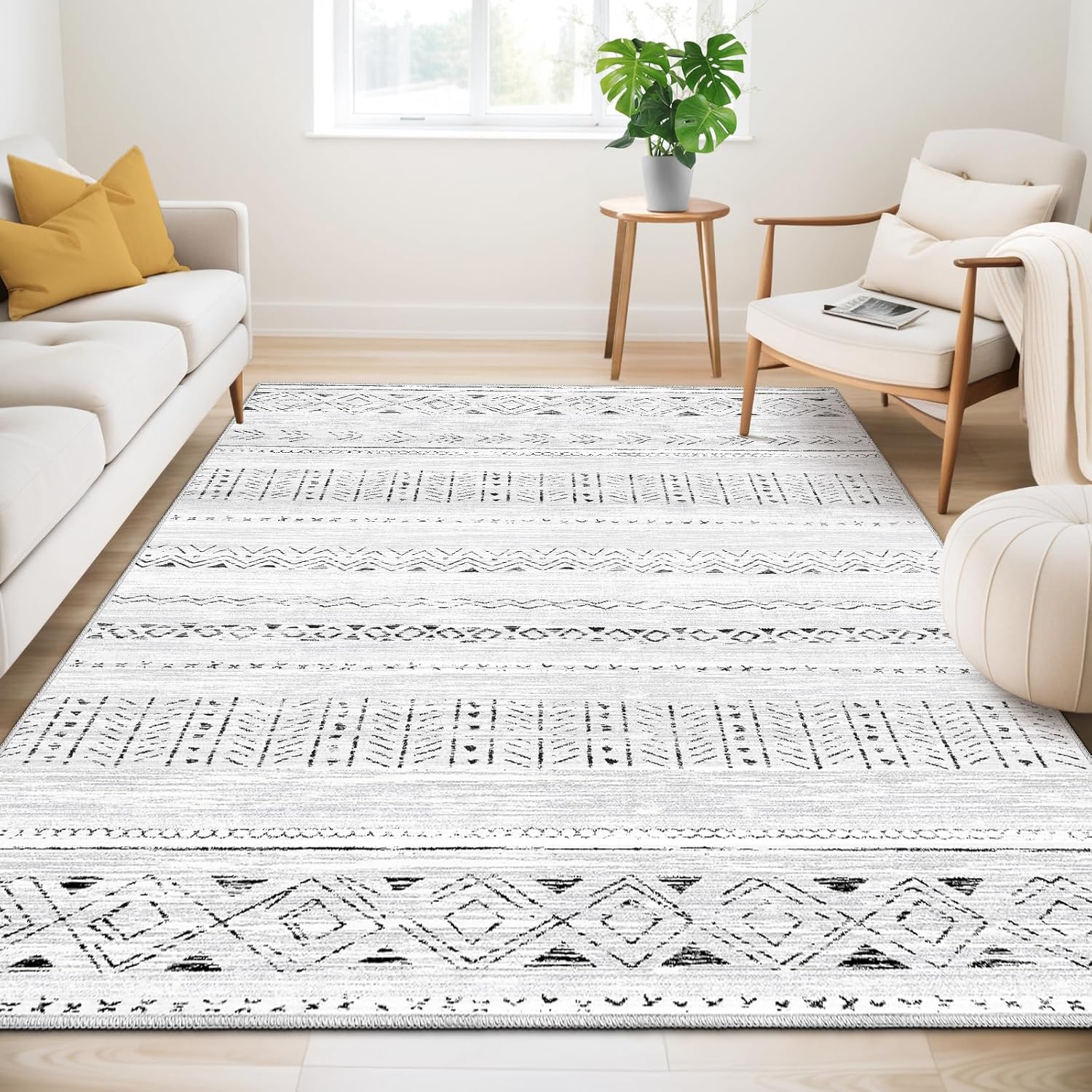 Large Living Room Area Rug 6x9: Soft Boho Moroccan Design