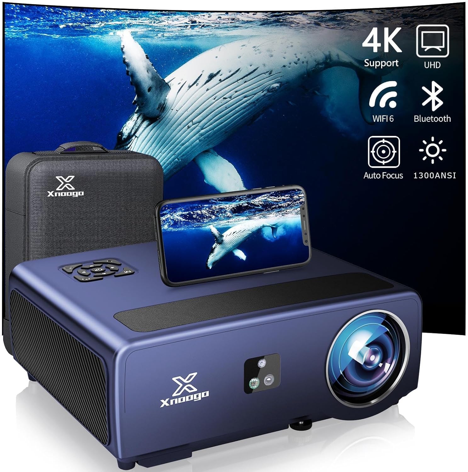 XNoogo 1080P WiFi Projector: Auto Focus & 4K Support!