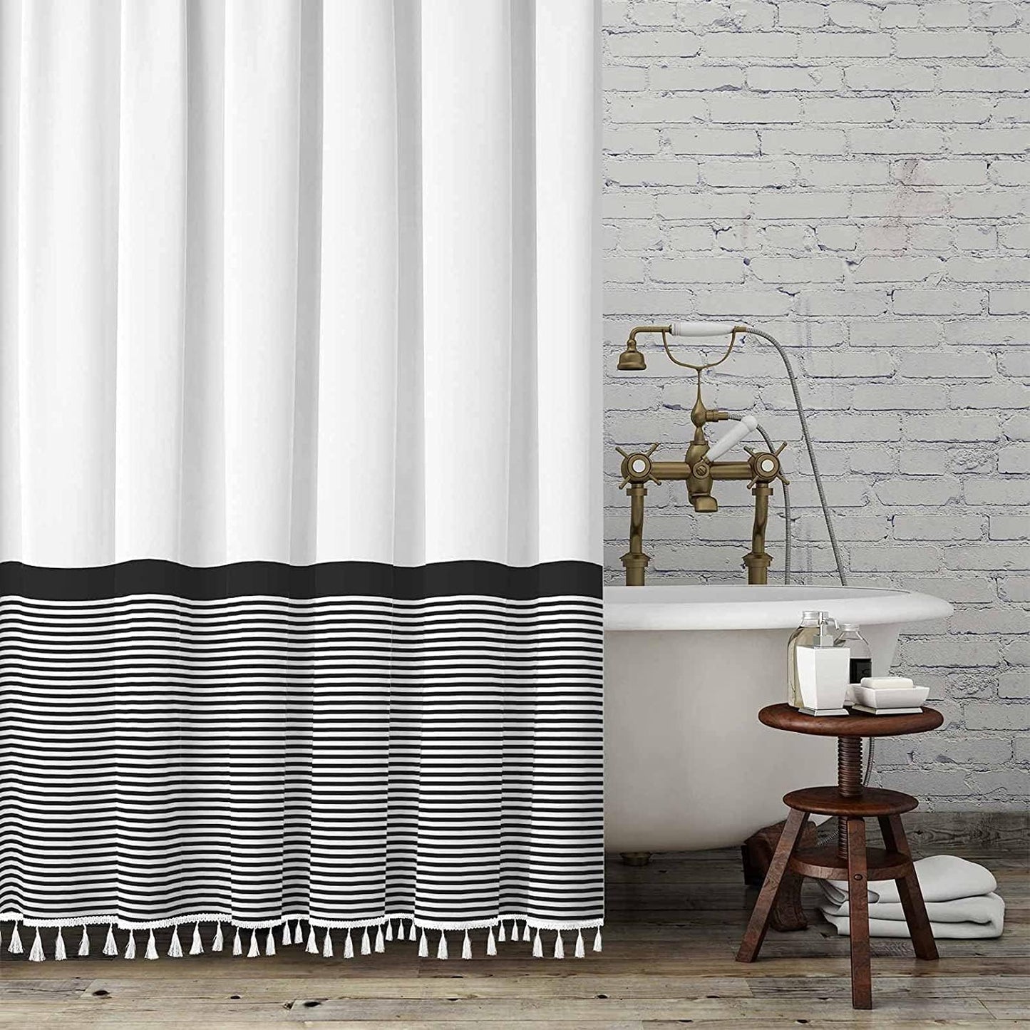 Striped Tassel Shower Curtain for Stylish Bathroom