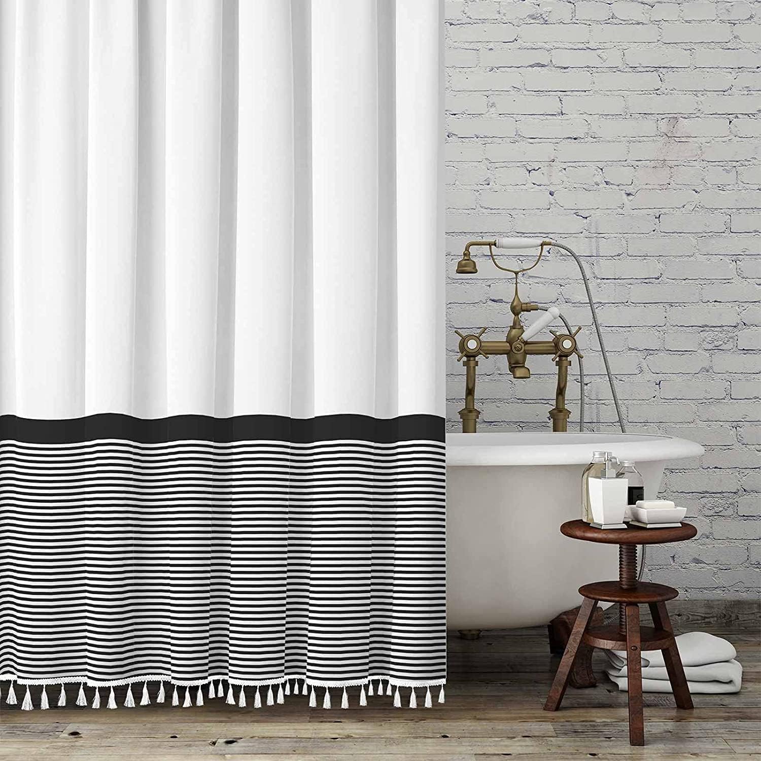 Striped Tassel Shower Curtain for Stylish Bathroom