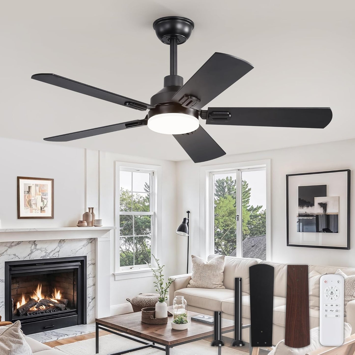 ZMISHIBO 44 Inch Ceiling Fan with Lights for Modern Homes
