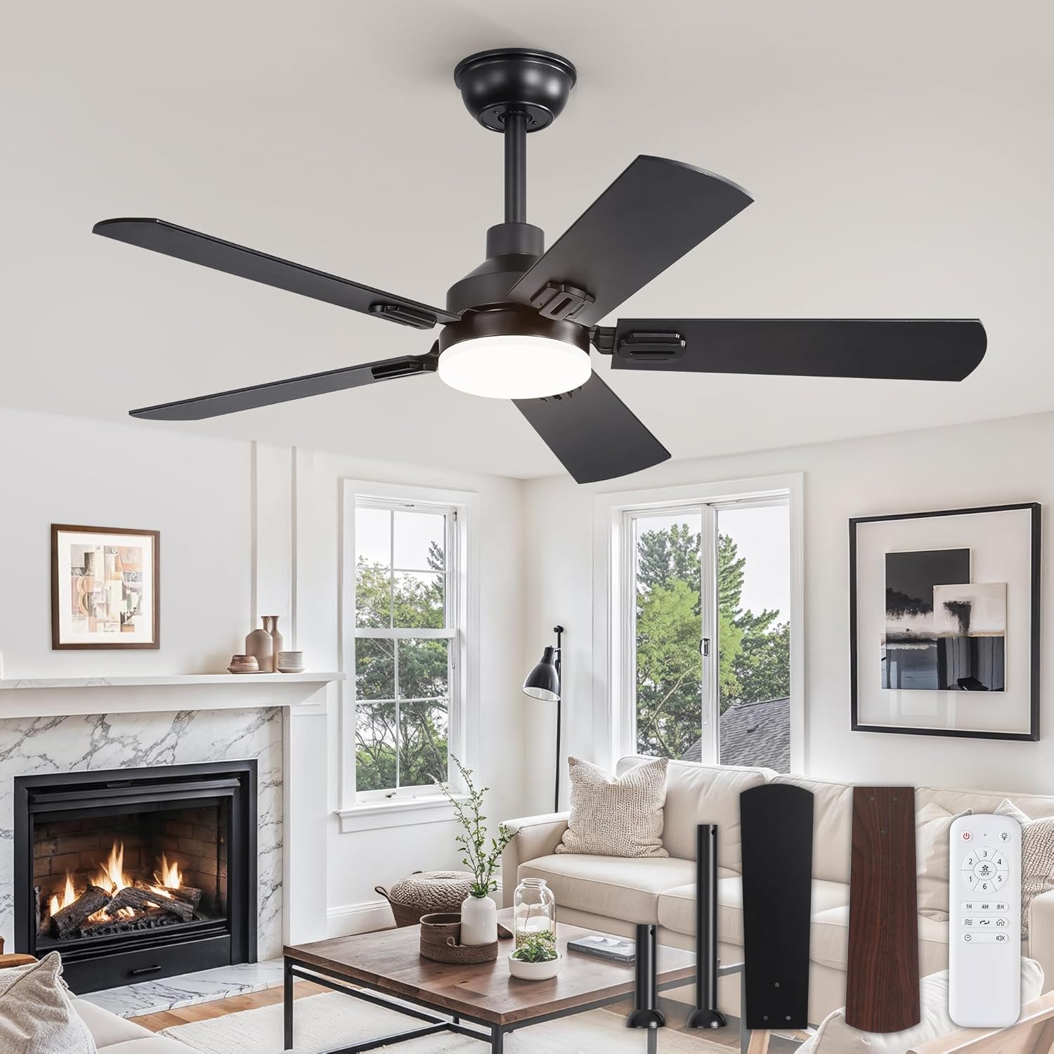 ZMISHIBO 44 Inch Ceiling Fan with Lights for Modern Homes
