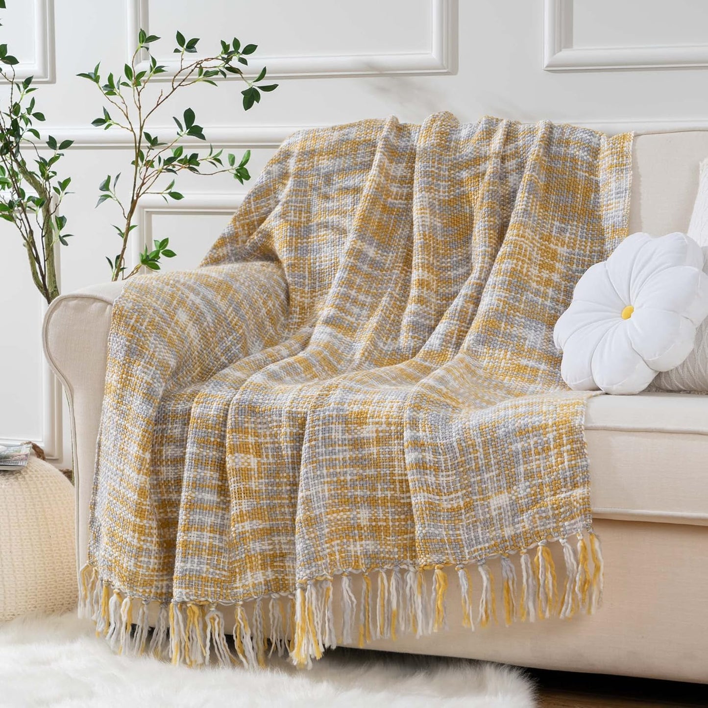 BATTILO HOME Yellow Throw Blanket for Couch and Bed Decor