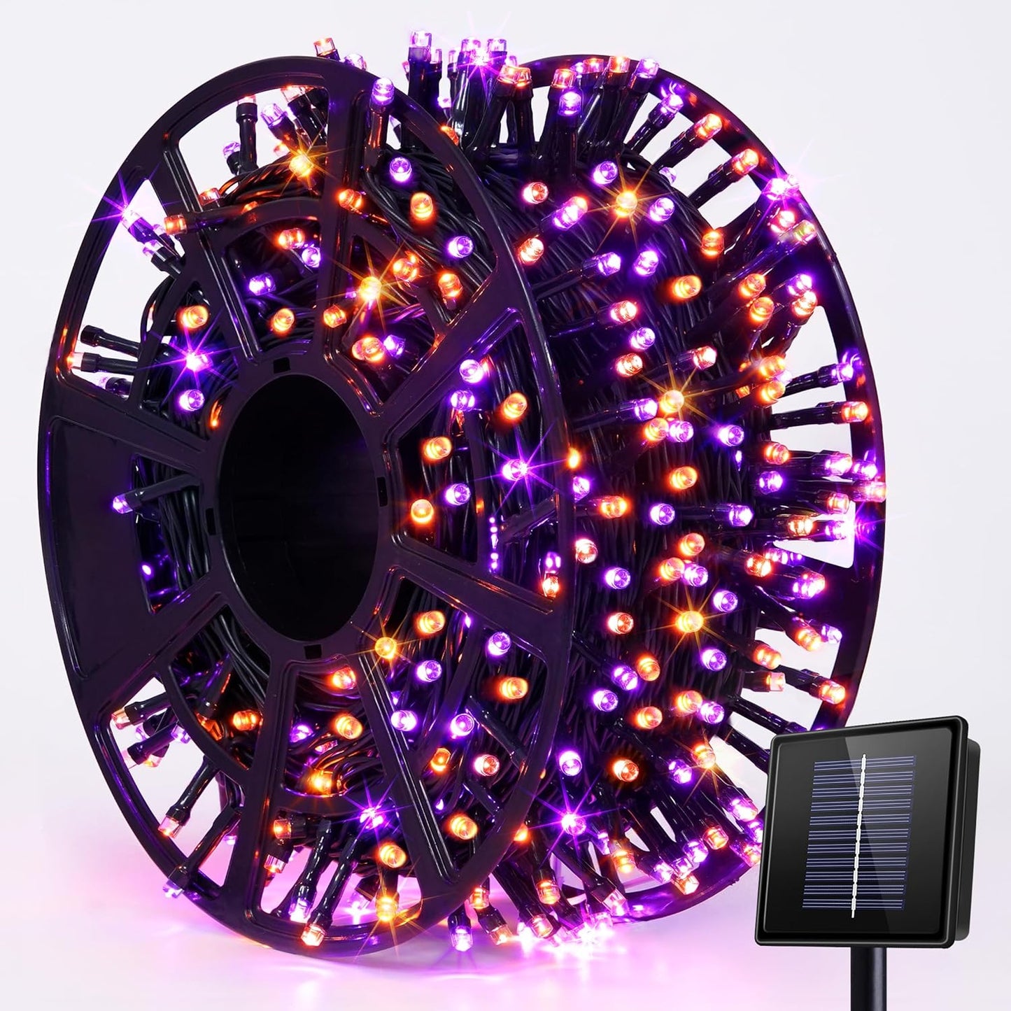 600 LED Orange and Purple Solar Halloween Lights for Outdoor Fun