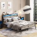 LED Queen Size Bed Frame with Charging Station - LED Lights & Storage