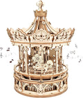 ROKR 3D Wooden Puzzles Music Box Merry-go-Round - Charming DIY Display