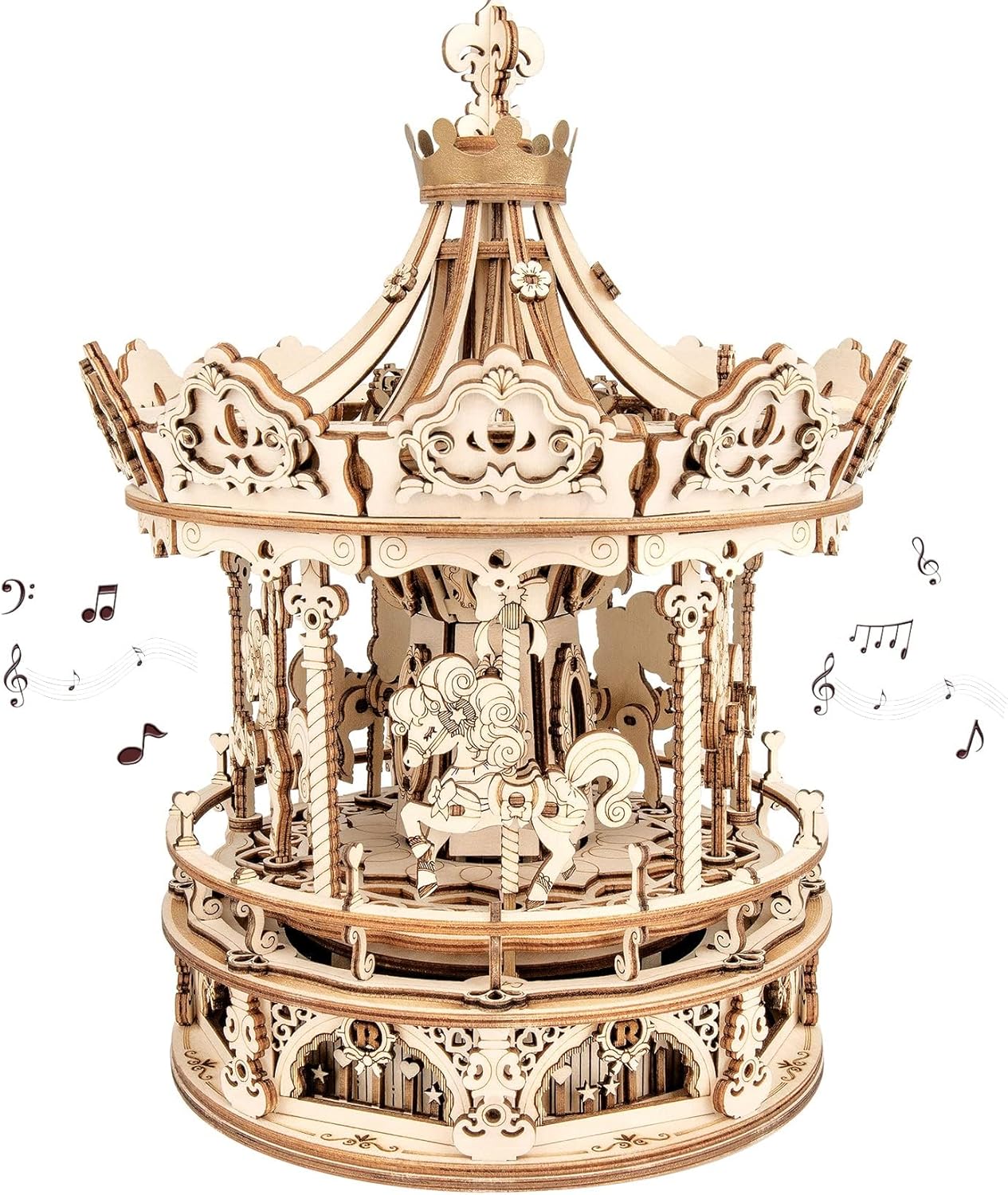 ROKR 3D Wooden Puzzles Music Box - DIY Mechanical Merry-go-Round
