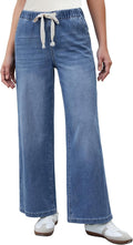 Wide Leg Jeans for Women High Waisted Pull On - Elastic Drawstring