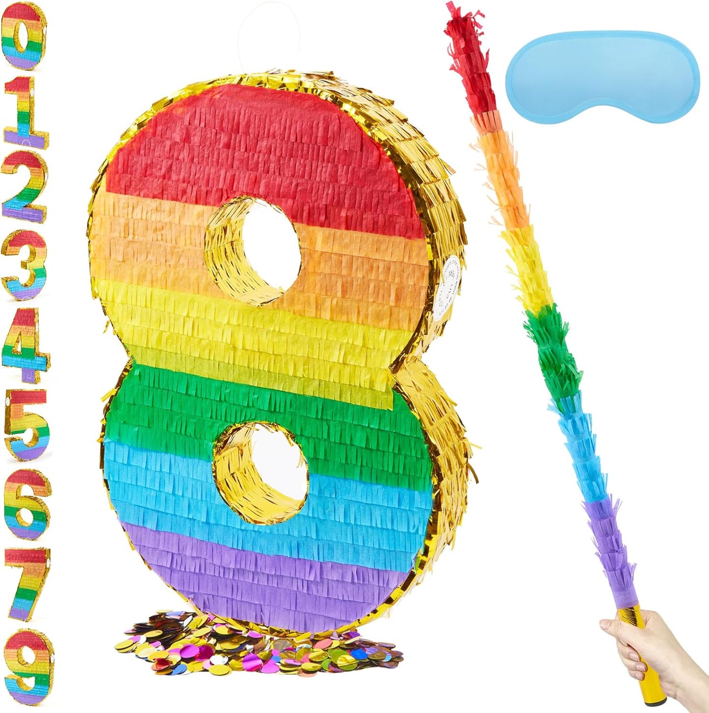 Rainbow Number 8 Pinata for Birthday Parties and Celebrations