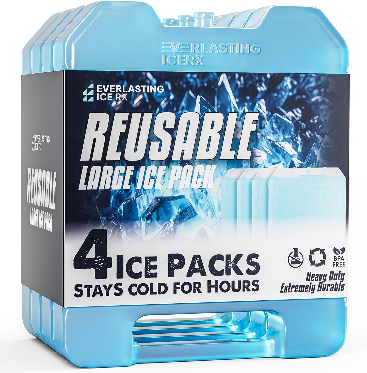 Everlasting Ice RX Large Reusable Ice Packs for Coolers 4 Pack