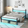 Full Metal Bed Frame with LED & Charging Station - Black