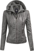 Women's Faux Leather Moto Biker Jacket with Removable (Style C8JK)