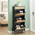 3 Flip Drawers Shoe Storage Cabinet with Rattan Design for Entryway