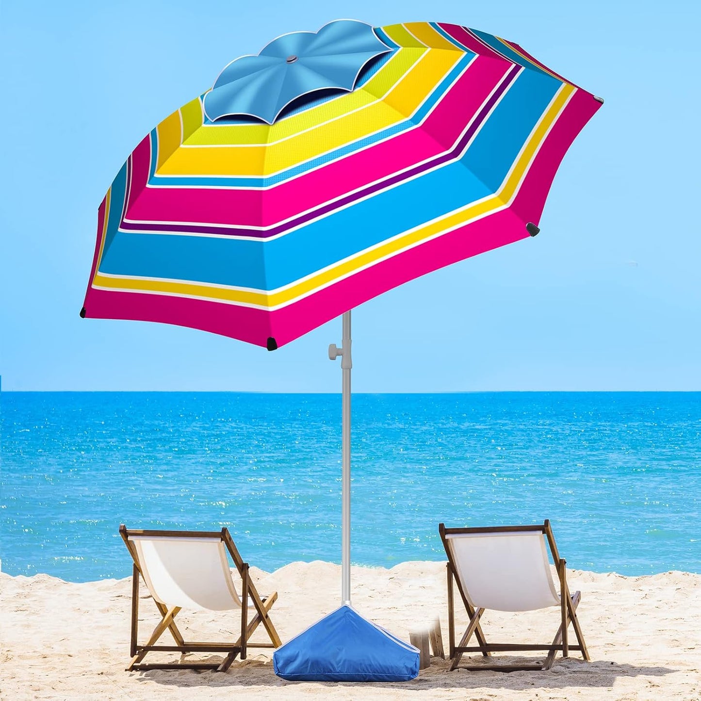 8FT Beach Umbrella with Level 7 Wind Resistance and Tilt Function