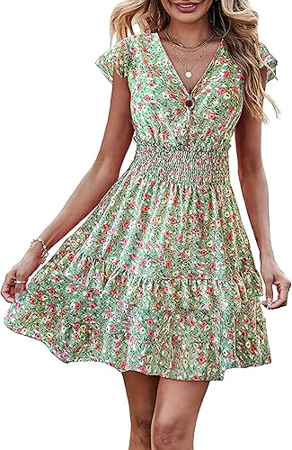 PRETTYGARDEN Women's Boho V Neck Floral Print Mini Dress Review