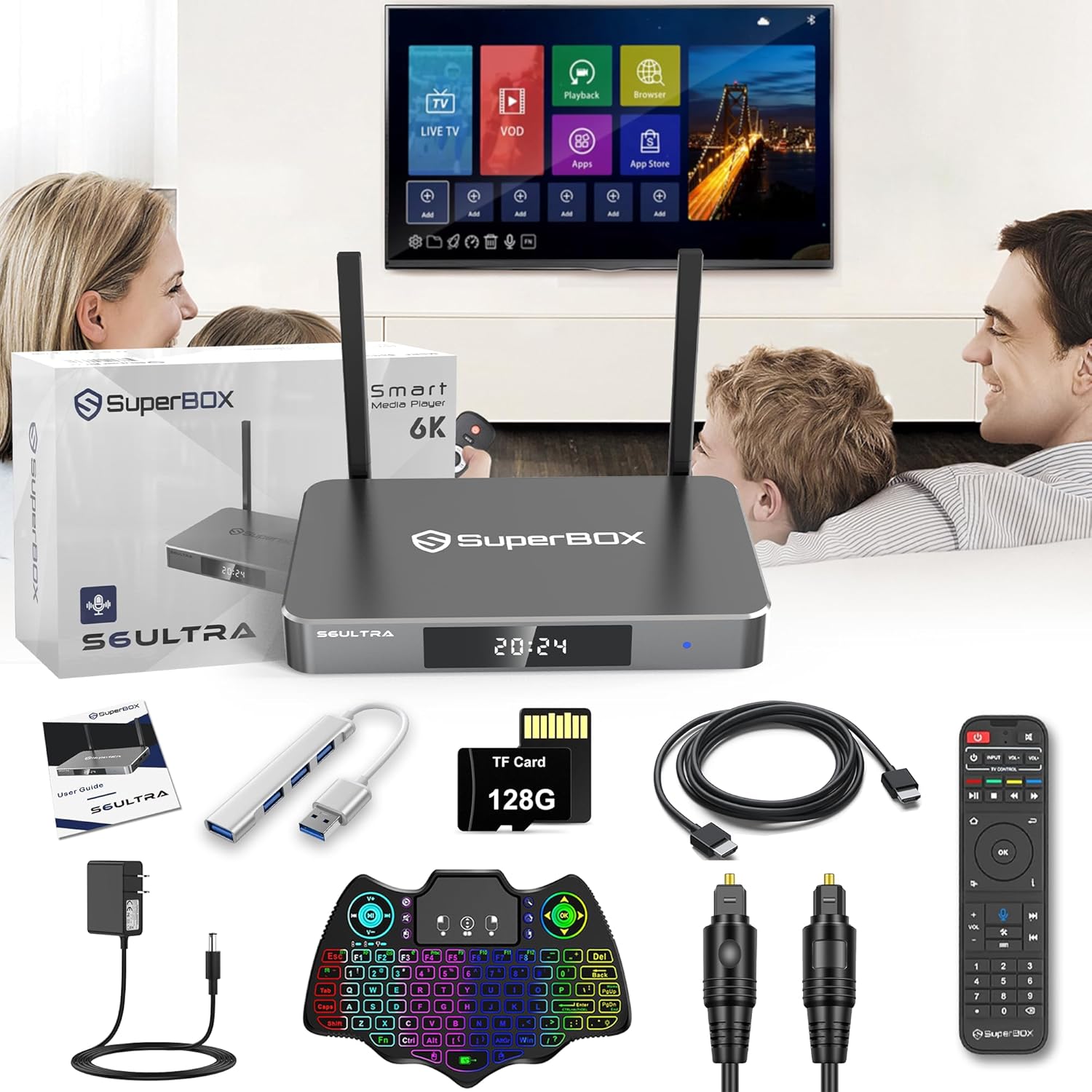 S6 Ultra Box with Voice Remote and Backlit Keyboard for Streaming