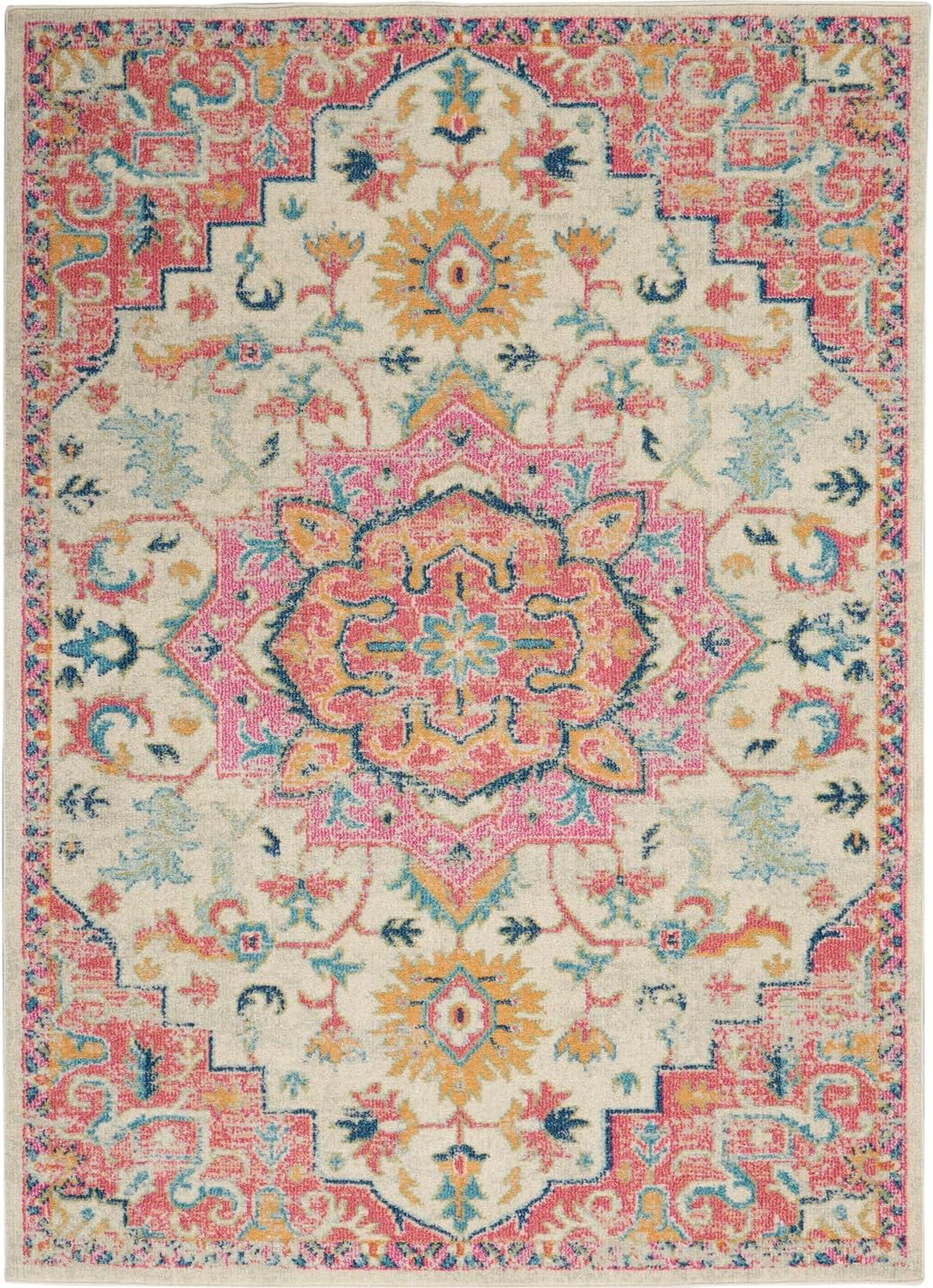 Nourison Passion Ivory/Pink Area Rug for Boho Home Decor