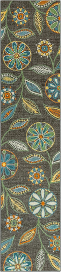Reggie Floral Runner Rug 2 ft x 9 ft - Washable, Non-Slip Dark Grey