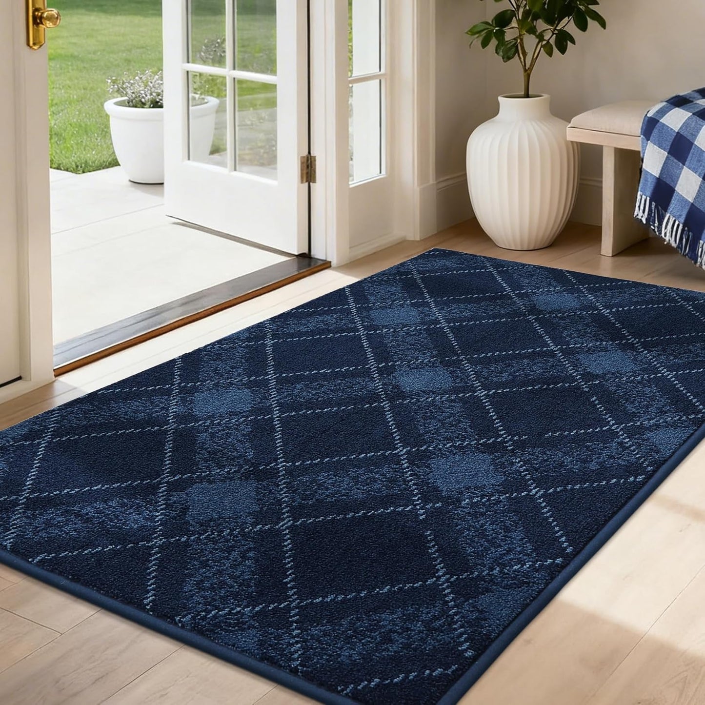 COSY HOMEER Plaid Door Mat 32in x 48in for Muddy Paws