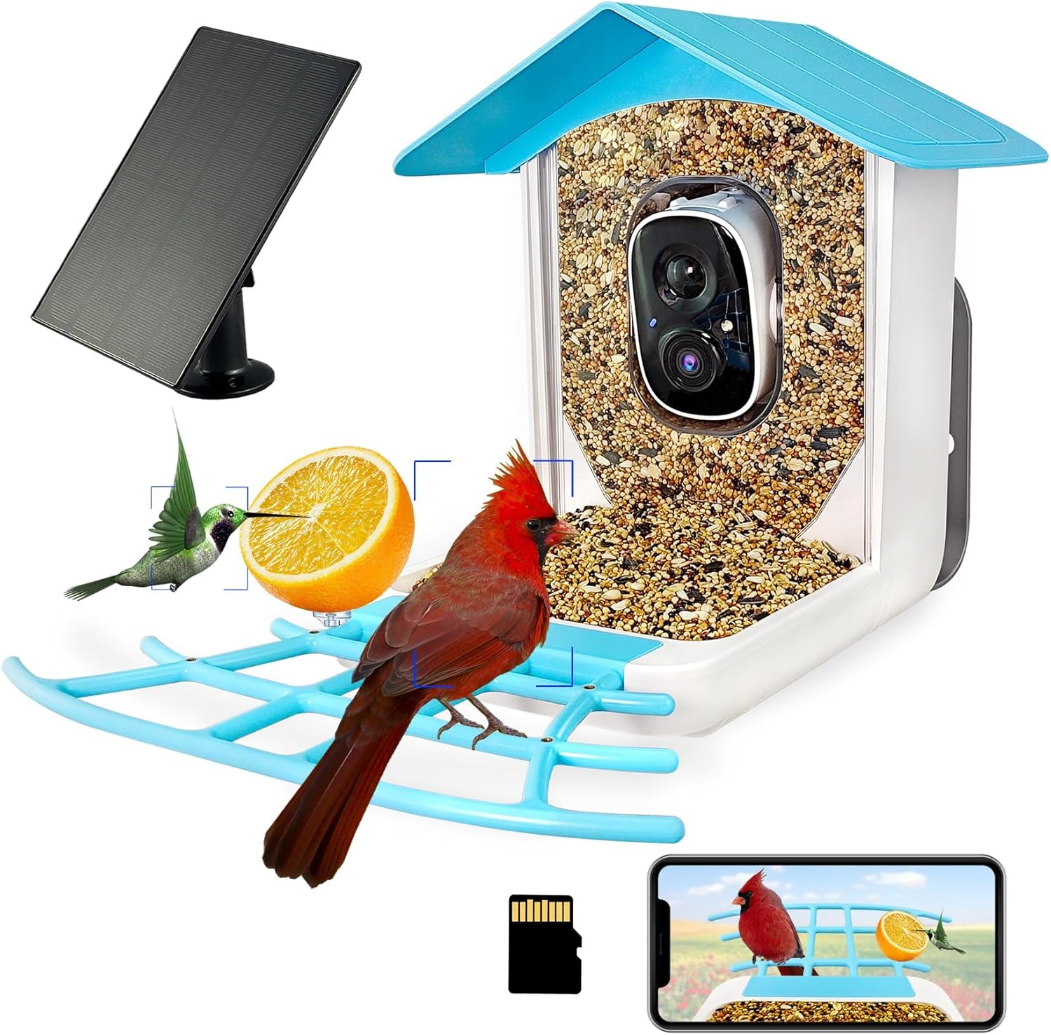 AI Bird Feeder Camera, Solar Powered, Live Video~